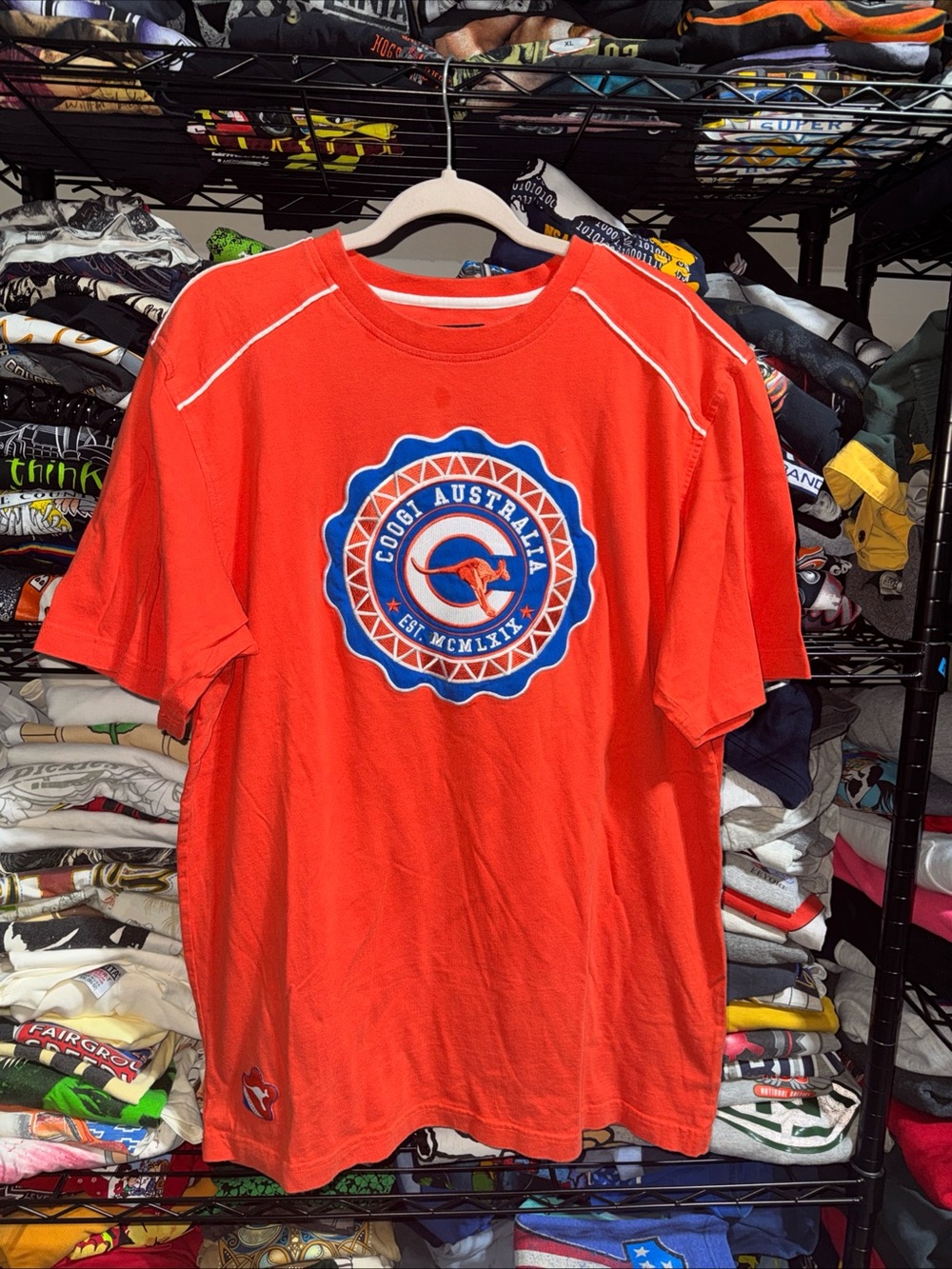Y2K Coogi Australia Embroidered Kangaroo Orange Shirt Size Large